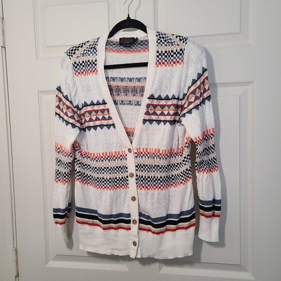 Pendelton Cardigan White Multi-Color Women's Petite L See Notes - Picture 1 of 6